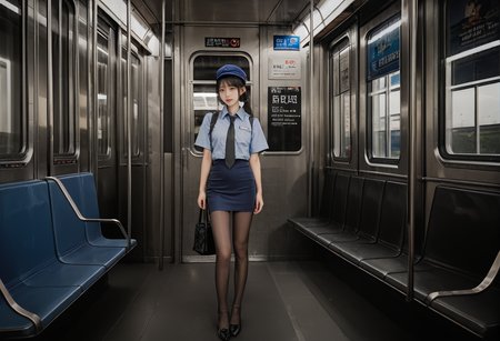 ,ruanyi0821,train interior,
,ruanyi0820,black necktie,blue hat,blue shirt,blue skirt,black pantyhose,short sleeves,pencil skirt,<lora:0821 train interior_v1_pony:1>,<lora:0820 tokisaki kurumi policewoman fan costume_v1_pony:0.7>, score_9,score_8_up,score_7_up,,8k,1girl,solo,,