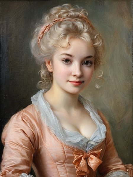 masterpiece,best quality,<lora:tbh124-sdxl:0.7>,idolmaster cinderella girls,portrait of young woman,rococo,oil painting,style of Jean-Antoine Watteau,