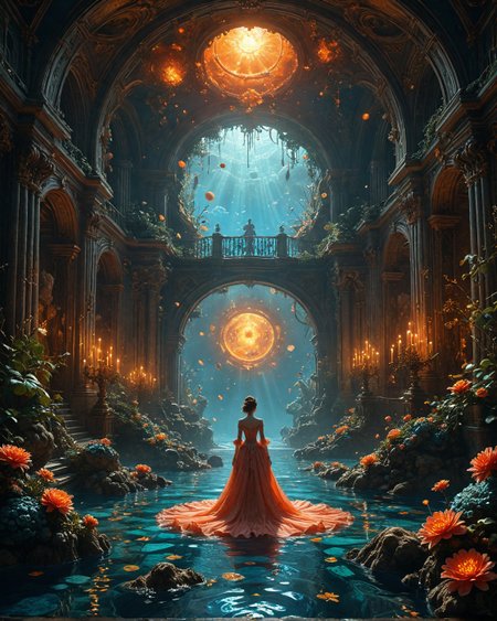 Shuten Dōji, amber-resin refuge with,
 solar-vine capillaries, Steampunk copper gears, shadow-substance arches in, prismatic-coral reefs, Chaos Architecture entropy folds style, azure solar flares in neon mist,
<lora:tbh124-sdxl:0.15> style of Jean-Antoine Watteau,
<lora:tbh129-sdxl:0.15> style of Michael Cheval,
<lora:Sinozick:0.15>,
<lora:add-detail-xl:0.7>,
<lora:aidmaMJ6.1_v0.5_2:0.3> aidmamj6.1,
<lora:Flux-XL_Scenery:0.15> flux-scenery,
<lora:Flux-style-xl-lora:0.15> flux-style,
8K resolution, ultra-detailed cinematic composition, contemporary concept art style, volumetric magical atmosphere with ethereal glow, rich complementary color palette, vivid gradients and chiaroscuro contrast, dynamic perspective with layered depth of field, inspiring awe-inspiring mood, Unreal Engine 5 render quality, intricate textures, flawless anatomy, rule of thirds composition, luminous highlights, surreal ambiance, award-winning illustration, harmonious balance of light and shadow, photorealistic details, ArtStation trending, chromatic accents, nostalgic futurism, dreamlike serenity, bold creativity, professional finish, sharp focus, ambient background, fascinating dynamic motion,, Baroque art style, dynamic composition, dramatic lighting, rich colors, intricate details, professional-grade execution, captures the grandeur and theatricality of the Baroque period