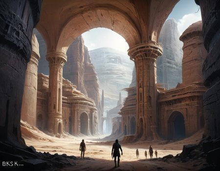 Amidst the ruins, I wandered through endless tunnels carved into the heart of sandstone edifices, each turn revealing new wonders â remnants of an advanced civilization that once thrived on this barren world, b3ks1n