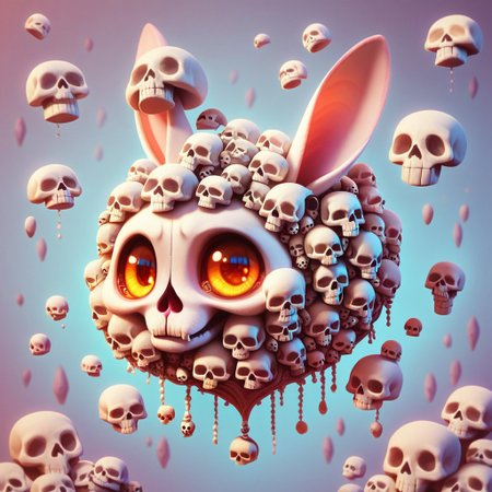 <lora:SlimesSkullWM:1>, score_9, score_8_up, score_7_up, slimes_skullwm,  cute background, kawaii rabbit, made of skulls, rating safe, no humans