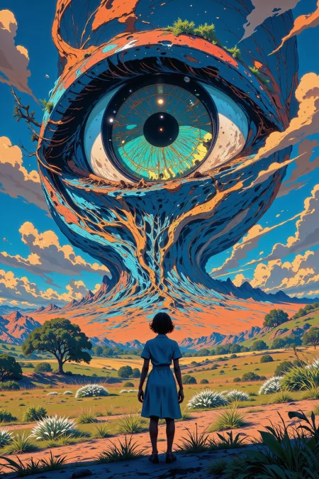 big eye beautiful  landscape, cloudy sky, woman, very intricate, very detailed, sharp, bright, colorful, <lora:Hand v2:0.5> <lora:Anti-Blur:1><lora:Insane Detail Slider:0.25>  <lora:flux.1_lora_flyway_Epic-detail_v2:0.3> <lora:fluxenhancer:0.25> <lora:ROWER:0.8> <lora:Anime art - Variant 3:0.6> Anime art