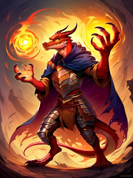 score_9, score_8_up, score_7_up, score_6_up, score_5_up,   <lora:Kobold-Pony:1> kobold, horns, tail, claws, scales, yellow eyes, snout, armor, cloak, <lora:dark_magiks:1> magic, arkane_dark, glowing