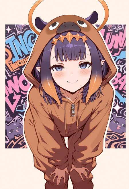 masterpiece, best quality, amazing quality,
1girl, ninomae ina'nis from hololive, stunning, wearing a oversized capybara onesie, cute, innocent, fun dynamic pose, naughty expression, cheeky, unique hair, stylish hair, unique hair colour, detailed eyes, flat background, abstract art background, graffiti background, very aesthetic, (very playful),