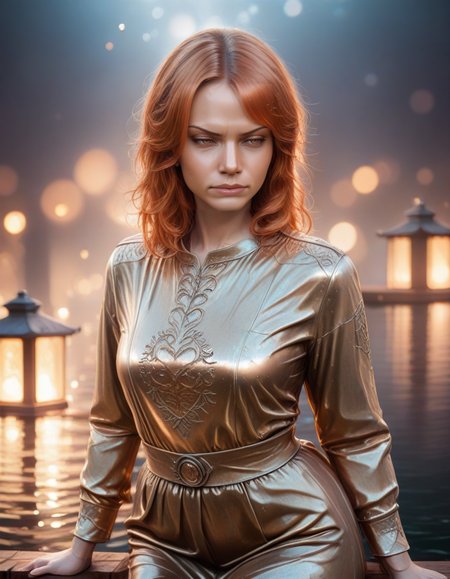 cinematic film still solo, copper Jinn, copper eyes, no_pupils, copper hair, copper skin statue, artist:Atsushi Kamijo (ä¸æ¢ æ¦å£«), safe, sfw, frustrated, wearing copper wool tunic with embroidery, Resting on a wooden dock, feet dipped in water, feeling serene., Doing Martial Arts, in copper Timeless dream realm with surreal landscapes and dreamlike beings., Extreme Close-Up, volumetric lighting, 
masterpiece, best quality, amazing quality, very aesthetic, absurdres, highres, high detail, 
, , , , <lora:MadeOfCopper01_CE_SDXL:1.2>,<lora:CivChan:1>,<lora:hand 5.5:1>,<lora:Dynamic Poses:1> . shallow depth of field, vignette, highly detailed, high budget, bokeh, cinemascope, moody, epic, gorgeous, film grain, grainy
