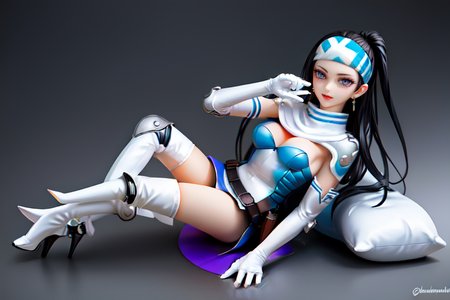 highly insanely detailed, masterpiece, top quality, best quality, highres, 4k, 8k, RAW photo, (very aesthetic, beautiful and aesthetic),  
beth_\(megami_tensei\),bethsmtii,shin megami tensei ii,long hair,black hair,straight hair,sleek black,jewelry,cross,headband,red_lipstick,long white gloves,heeled_boots,armored_heels,elbow gloves,elbow pads,thigh boots,white footwear,armored_pads,armored_gloves,knee_pads,armored boots,belt,belt pouch,breastplate,Tokyo_Millennium,post-apocalyptic_city,dystopian_world,Arcadia,Utopian_district,demon-free_zone,false_paradise,Private_mansion,guarded_residence,elite_dwelling, 
<lora:zs_Beth:1>, 
(1girl:1.3), 1other, 
a colorful background,(abstract colored background,rainbow background),âââ