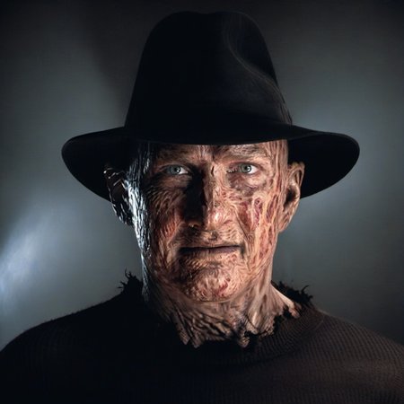 a man with a hat, close up face portrait, detailed eyes, detailed skin <lora:FreddyKrueger1024:0.8>