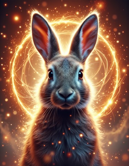 <lora:aura_v2_beta2:1>,auralora,the image features a rabbit. She has a determined expression on her face and is surrounded by a halo of bright light with intricate,cold glow.,
