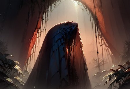 (score_9), (score_8_up), (score_7_up), (score_6_up), (score_5_up), (score_4_up), (Cell Shading), (source_anime)+, (masterpiece), best quality, ancient desert glowing with bioluminescent plants, mythical creatures roaming, moonlight filtering through dense canopy, ethereal and serene atmosphere, style-sylvamagic, no human, sinozick style, flat color, dark theme, chiaroscuro