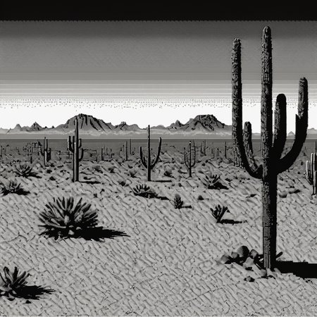 <lora:Macpaint-XL-000015:0.9>, Macpaint, black and white pixel image of the desert, pixel art, best quality, 80s, minimalist, dithering, retro