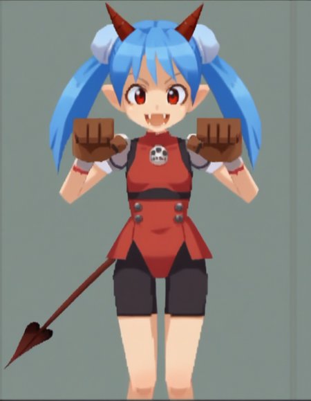 zPDXL, score_9, score_8_up, score_7_up, source_anime, 1girl, solo,
<lora:RockLegend_v1:1> rcklgnd, <lora:Nullantwins:0.8> Zhuu, blue hair, red eyes, pointy ears, fangs, large fangs, red horns, demon tail, small breasts, (double bun, twintails),, speaking, talking, animal pose, (android) wearing nigthdress, Copper-plated bionic arms with exposed gears, Chrome-plated legs braces with hydraulic pistons, exposed wiring, sleek futuristic design,
