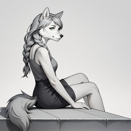 score_9, score_8_up, score_7_up, score_6_up, wlineartstyle, female Anthro wolf, White Cheeks, gray fur, green eyes, beautiful eyes, wolf tail, Gray Long Hair, Swept Bangs, Gray Twinbraids, sitting on a rooftop, golden hour, windy, ArsMJStyle, Expressive Watercolor Ink Wash, Minimalism
Sketch
Greyscale
Stylized
Neg, grey background