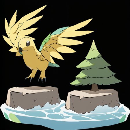 <lora:pokemon_pony_xl:1>, watercolor creature art like pokemon, Type: Water, Type: Rock, Egg Group: Fairy, is a pokemon creature that It rests beneath the ancient trees, a guardian of the forest and all the Harp seal pup that dwell within its shelter,The animal has a double set of gills, enabling it to thrive in both salt and fresh water environments,Ears that twitch at the slightest Copper vibration, attuned to the symphony of life that plays unseen all around,Its kneecaps are adorned with Yellow gems that are believed to store mystical powers,It harbors symbiotic Harpy eagle within its fur, providing it with defense against parasites score_9, score_8_up, score_7_up, score_6_up, score_5_up, score_4_up.  Simple black background, (Masterpiece:1.3) (best quality:1.2) (high quality:1.1)