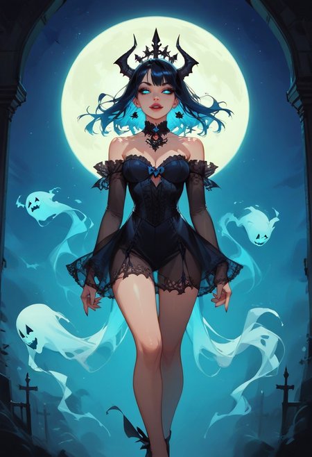 score_9, score_8_up, score_7_up, score_6_up, score_5_up, score_4_up,adult 30+, ghost girl, solo, transparent body, flying from top to bottom, hand to viewer, eyes glowing blue, gothic castle, dark lighting, halloween
