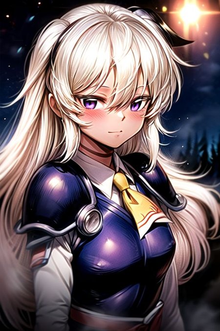 best quality 1girl Setsun4 solo long hair,  (night time) forest background black hair very long hair purple eyes multicolored hair armor, small, (fur trim) (medium body),<lora:EMS-179-EMS:0.800000>,<lora:EMS-293862-EMS:0.800000> bow, hair_bow, hair_tubes, red_bow, brown_hair, long_hair, bangs, ascot, frilled_bow, yellow_ascot, blush, smile, hair_between_eyes, athletic, armor, miko, strengthmda,  Smiling, happy, helmet