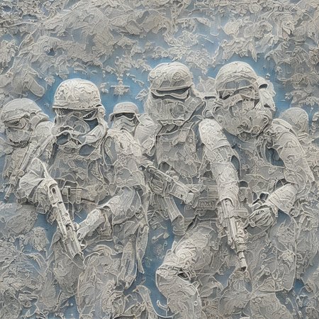 <lora:SDXL_lace_drawing_Sa_May_V3:1>   lace drawing,   detachment of 3 deathtroopers on a mission to destroy Santa Claus
