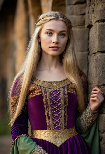 4k highly detailed digital extremely high quality RAW photograph,
Beautiful, Really Young, 
stunning medieval dress
medieval wench
earth tones clothing
1 young woman 
Rapunzel as a real person mixed with aurora, realy young, long blonde hair
green eyes
purple and gold Renaissance Noble Dress Florentine style dress with embroidery
 medieval , Night,  Lifting Ass, Perfect fit hourglass body, Low Ambient Lights, 
Medieval times 
Medieval princess
Medieval setting
perfecteyes
