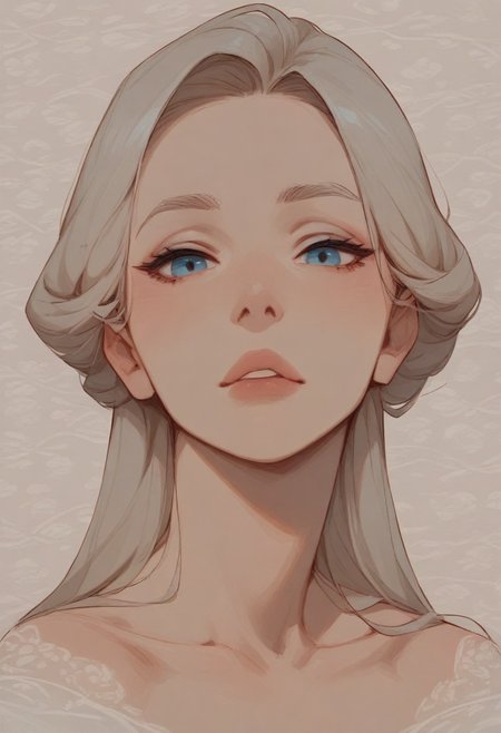 masterpiece, best quality, 1girl, solo, portrait, parted lips, patterned background, stylized