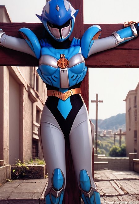 score_9, score_8_up, score_7_up, source_anime, zPDXL, zPDXLpg, <lora:offset_0.2>, <lora:spo_sdxl_10ep_4k-data_lora_webui>,
1girl, solo,
sazerpisces, armor, black leotard, silver bodysuit, belt, gauntlets, black gloves, helmet, visor <lora:Sazer_Pisces_v2>,
defeated, fainted, ryona, crucifixion
outdoor, city