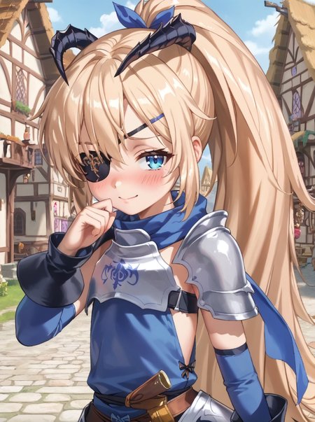 detailed background, shiny skin, posing, rating safe, 
<lora:guillotine.pony:1.0>,
guillotine, 
medieval town,
upper body, blush, half-closed eyes, looking at viewer, eye patch, nervous smile,