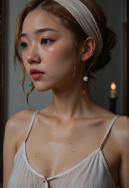 Cute asian Cumslut posing for daddy, ddlg, sideboob, Drooling, sweating, sweat, extreme Heat, wet skin, sweaty skin, Focus the sideboob, Busty, Realistic analog photo, awesome, high Quality, photorealistic, atmospheric lighting, volumetric lighting, cinematic, Epic Film Quality, dystopian Grey distressed cyberpunk, outworn, , blushed smiling, large bleaked marine-blue translucent sphere pearl earrings, realistic detailed skin, highly volumetric lighting, Cleavage, Feudal neo Tokyo in the Fantasy style of Jan Vermeer, ethereal charming wired princess Cyborg Samurai extreme intricate technical parts Face Closeup, wires and cables AS well as translucent Vintage mechanical robotic hoses, vibrant bleaked Red/grey and deep black color graded, Long blonde billowing hair, throwing kiss, Hairband,