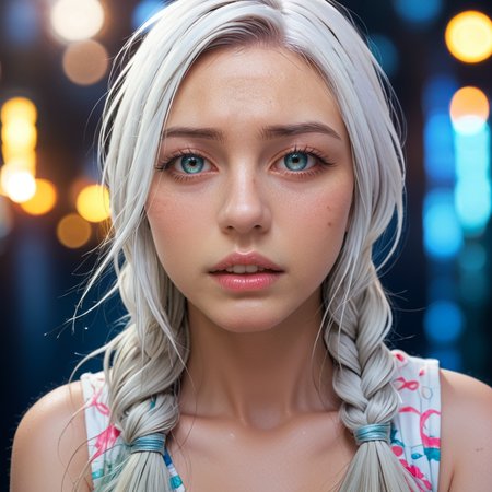 score_9,score_8_up,score_7_up,masterpiece,source_photo,(realistic:1.4),
<lora:Breast Slider - Pony_alpha1.0_rank4_noxattn_last:1>,
<lora:GaHeeJoDoveV2:1> Ga-Hee JO, GaHeeJoDove, white hair, single braid, parted lips, 
pastel colors,amazing depth,double exposure,surreal,geometric patterns,intricately detailed,bokeh,perfect balanced,deep fine borders,artistic photorealism,smooth
 <lora:AmateurStyle_v1_PONY_REALISM:1>