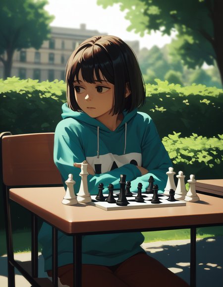 score_9,  score_8_up, score_7_up
<lora:higashiyamashouPony-000008:1> film grain,
<lora:nase-ponyxl-000035:0.7> seasu, shirt, hoodie, shirt, raglan sleeves,
1girl, chess piece, table, chair, park, outdoors