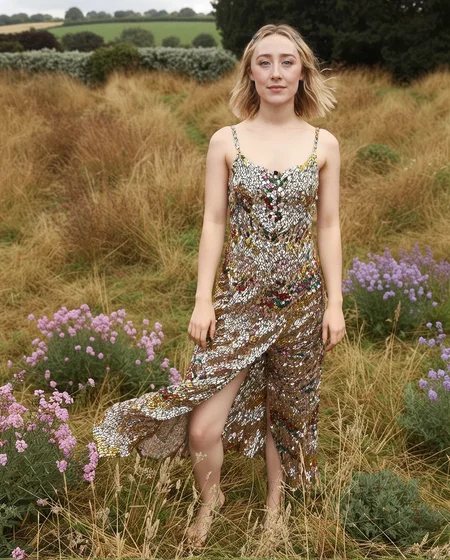 <lora:SaoirseRonan:1> realistic photo, full body photo, 1girl, Saoirse Ronan wearing a colorful sundress, standing in a field of flowers, dynamic standing pose, looking at the camera, eye contact, perfect composition  <lora:dmd2_sdxl_4step_lora_fp16:1>