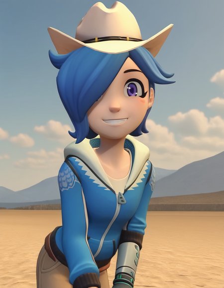 score_9, score_8_up, score_7_up, source_anime,
turboartificialrapidintelligence, <lora:turbo-artificial-rapid-intelligence-ponyxl-lora-nochekaiser:1>,
turbo artificial rapid intelligence, blue hair,hair over one eye, purple eyes, 3d,
hat, hood, hoodie, cowboy hat, cowboy western,
outdoors, dessert, bent over, smile,
looking at viewer, cowboy shot, dutch angle, solo,