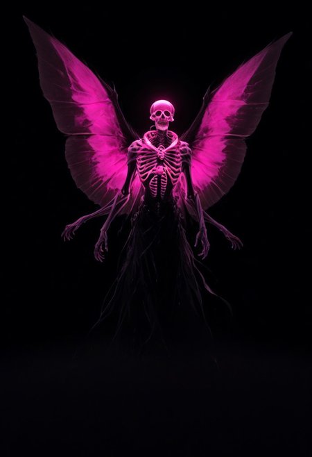 score_9, score_8_up, score_7_up, score_6_up, score_5_up,  <lora:neonXLP:1> . eldritch , realistic neon, skeleton, solo, 1boy, male focus, black background, wings, simple background, glowing