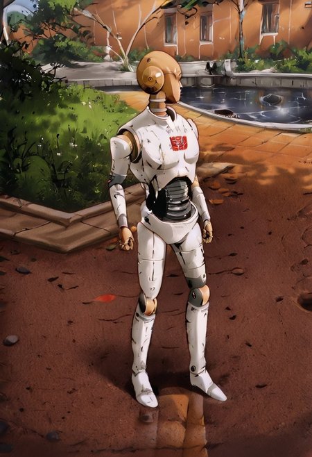 VOV-A6 Lab Tech from atomic heart, robot, solo, brown robot, white outfit,
outside,  river, pavement, buildings Transformers animation <lora:Transformers 86 FT:1>