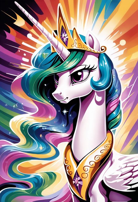 Score 9, score 8, score 7, 1girl, solo, Princess Celestia, feral, pony, 
hud_m4x_4bstr4ct_styl, colorful, abstract,