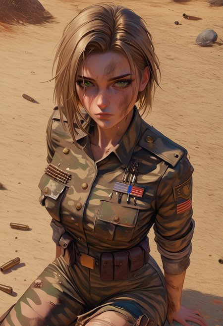score_9, score_8_up, score_8_up,  female, hight quality, best art, detailed , good quality, rendered details. Adorable.  Hight resolution. perfect.   very detailed, detailed small details, Slim figure, estetic, Erotic. girl, ((very bored,  green eyes, camouflage n face, dust, dirty)),  ((ww2 grey millitary uniform, dirty uniform, detiled, blood on uniform, dust on uniform)), ((She clouded over a damaged tank)), ((the Panther tank on behind half destroy, damage, bullet holes, crumpled armor, dust, rust)), ww2 german camouflage war uniform reference, detiled, small detsils, full  body view, ((evening october time))