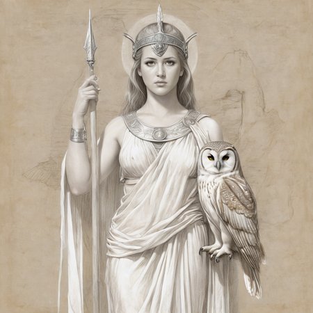 a silverpoint sketch of the Goddess Athena, holding spear, toga, owl on hand, ethereal beauty, white highlights, flat sketch, sharp lines
<lora:tsmarceau4:1> ysmarceau