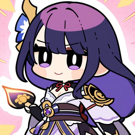 (bkub_\(style\):0.8), 1girl, raiden shougun, genshin impact, solo, holding sword, cleavage, |_|, light smile, safe, newest, masterpiece, very aesthetic