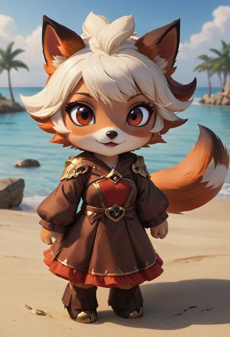 furry fox girl, ((brown fox)), (chibi), 
bad fox, with red big eyes,  beach,
(orange) dress, portrait, long hair,
Hyperrealistic art high-quality portrait flat matte drawing of a cute Nendoroid and cartoon style, anime flat style, thick drawing, medium close-up", (solo:1.2), photorealistic:1.5, 8k, texture skin, realistic skin, detailed skin, highest detailed, extreme detailed, 8k wallpaper, colorful, (dark magic), ring with the stone, (intricate details), (hyperdetailed), 8k hdr, high detailed, lot of details, high quality, soft cinematic light, atmospheric perspective (focus on), color Ink wash painting, Extremely high-resolution details, photographic, realism pushed to extreme, fine texture, incredibly lifelike,
