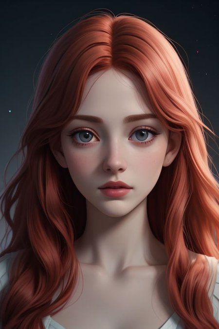 Pale skin, red hair, inner glow energy wave holographic, mythology goddess, portrait, detailed face, Eternity, ((pre-raphaelite)), hyperrealism, moles, by Brandon Woelfel