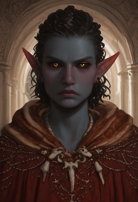 solo, short pointy ears, piercings, random elf face, aquiline features, male dark elf, masculine, long beard, weathered skin, large nose, athletic build,  animated realism, zoomed out, Syrian features, torso, brass pipes and gears, intricate architecture, dwarven masonry, dwemer fixtures, white-green light, gloomy lighting, ancient ruins, interior, stone tiled floor, grey-blue skin, mahogany and ivory clothes, medium armor, bone plate armor, ivory straps and fittings, alien bone ornaments, grey wood neckguard, dark red sclera, black pupils, distant mushroom forest, blue-green light, neon, highly detailed, defined features, looking at viewer, three quarters view, from front, dynamic lighting, 56 years old, light and shadows, patterned cloth, annoyed expression, expressive eyes, detailed medieval clothes, short hair, wavy hair, thick hair, beaded hair, braided hair, under cut hair, semirealistic, alien elf, spanish features, jewish features, black hair, dark red hair, umber skin, sharp features, pastel green berber print cloak, nighttime, high detail, absurdres, pretty eyes, detailed eyes, yellow eyes,
