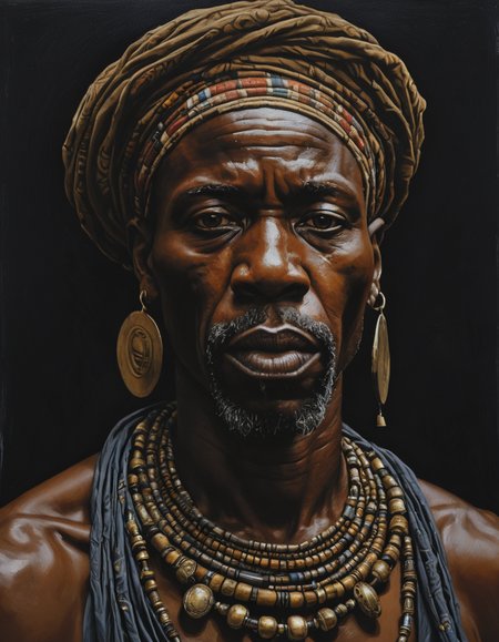 oil painting of african man,dark shot,dramatic,extremely detailed,intricate,by Greg Rutkowski