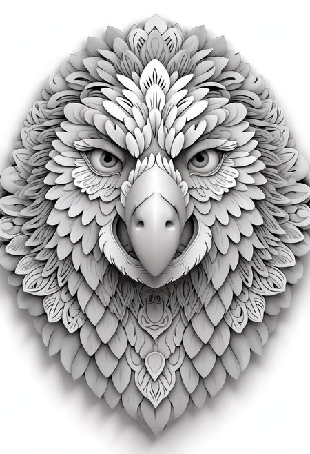 Mandala style,Coloring page , 3d mandala pattern, Eagle head , greyscale