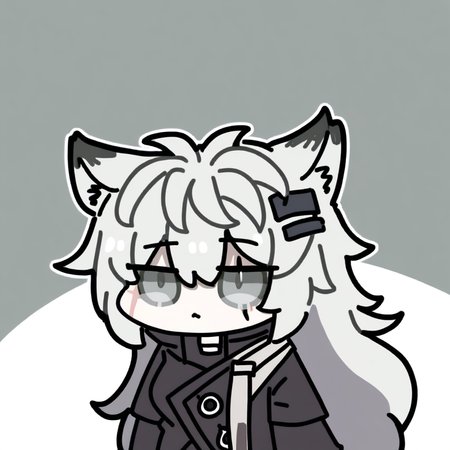 chibi,1girl,lappland \(arknights\),arknights,animal ears,long hair,wolf ears,hair ornament,scar across eye,hairclip,bangs,scar on face,grey eyes,white hair,hair between eyes,grey hair,breasts,very long hair,
<lora:Oldstore_noob_4:1>,