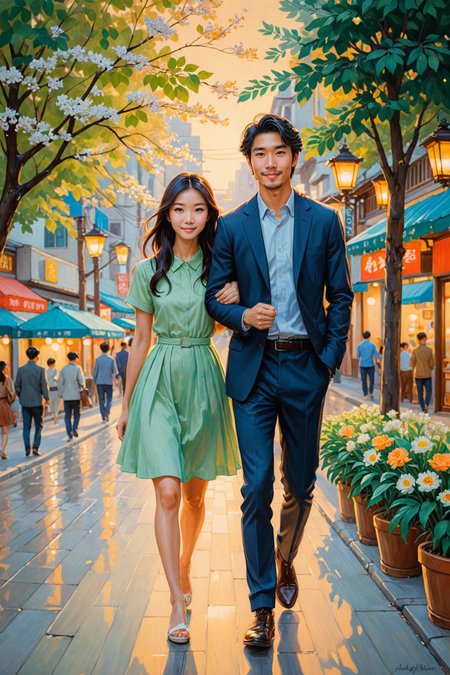 <lora:EnvyImpressionismXL01:0.75> , ,,  cute couple   , ,by Audrey Kawasaki and Don Hong-oai in the style of Yelena Zhavoronkova and Terry Redlin <lora:more_art:0.30> <lora:RMSDXL_Enhance:0.45> <lora:RMSDXL_Creative:0.45> <lora:RMSDXL_Photo:0.45> <lora:RMSDXL_Darkness_Cinema:0.45> <lora:clothing_slider:0.00> <lora:great_lighting:1.00> <lora:aesthetic:1.00> <lora:looking_at_viewer:1.00> <lora:photorealistic_portrait_v2:0.25> <lora:attractive_v2:0.10> <lora:extremely_detailed_v2:0.25> <lora:add_detail:0.75> <lora:perfect_eyes:0.25> <lora:perfect_hands:0.50>