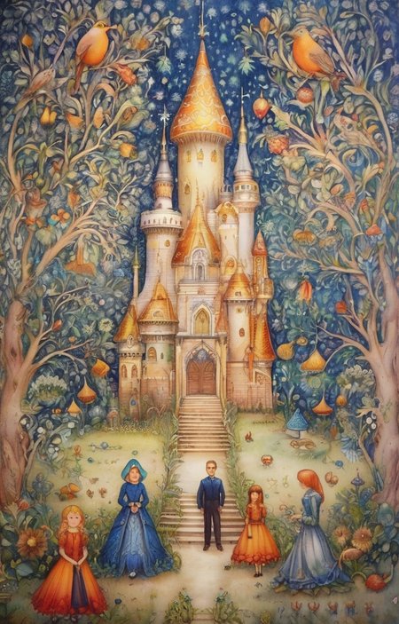 masterpiece,best quality,<lora:tbh237-sdxl:0.8>,illustration,style of  Johanna Basford portrait of family