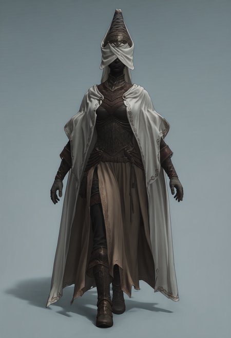 score_9, score_8_up, score_7_up, score_6_up, score_5_up, score_4_up, 1girl,  <lora:NoxSwordstress:0.85> solo, colored skin, black skin, faceless, veil, helmet, armor, cape, cloak, gloves, boots, full body, front view,
(light blue background:1.15), simple background,