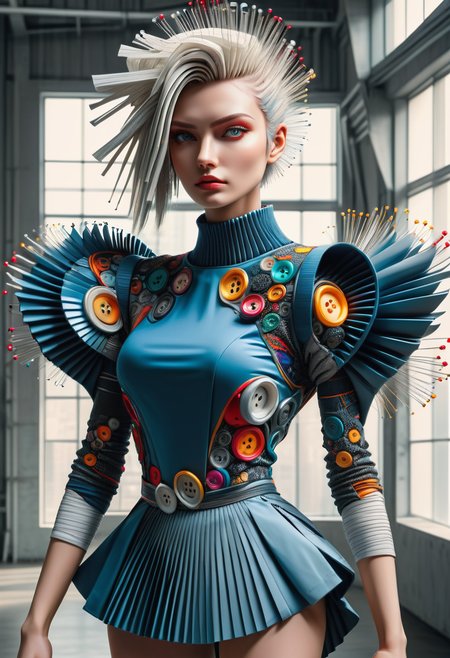 hyper detailed masterpiece, dynamic, awesome quality,DonMN33dl3P1ll0wXL form-fitting full body clothing, round neck, sonic soundwave polymer, curved lines,  dolman sleeves, asymmetrical hemline, drop waist, pleated skirt, sash,,illusion back   <lora:DonMN33dl3P1ll0wXL:1>