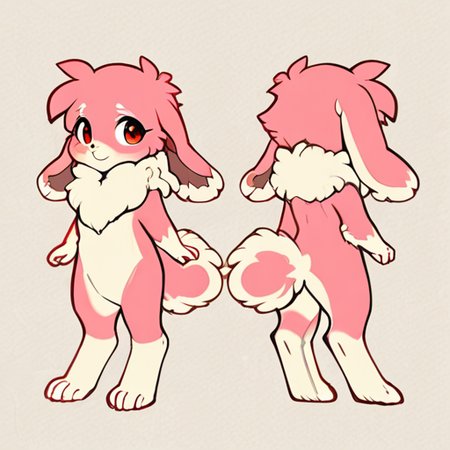 <lora:Ingi-10:1.5>,
masterpiece, best quality, amazing quality, detailed, illumination, high detail, high-quality, detailed lighting, very aesthetic, absurdres,  warm lighting, high detail, soft shading,
male, digitigrade,
1boy, (bunny, lagomorph, anthro, (short stature:1.8)), (5 fingers:1.5), (4 feet toes:1.5), light pink fur, ((single color fur)), fluffy hair, light ((fluffy fur)), fluffy cheeks, red eyes, 
pencil lineart, Watercolor, character sheet,
simple background, (sketch)