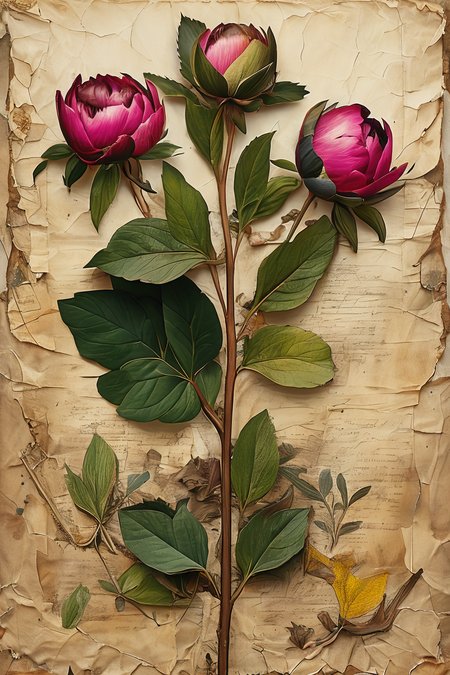 masterpiece,best quality,<lora:tbh229-:1>,Herbarium decaying peonies