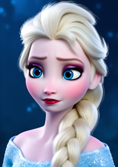 masterpiece,4k studio photo quality,clear photo,ultra detail skin,single braid,elsa \(frozen\), Elsa's Sparkling Blue Dress, A close up of a frozen princess with blonde hair and braid on the right side. She has blue eyes, red lipstick, eyebrows, lips, nose and her arms are open and she is wearing a light blue outfit , <lora:Elsa-Flux:1>ï¼