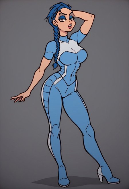 score_9, score_8_up, score_7_up, anna, 
solo,1girl ,breasts, braid, blue hair, long hair, braid,great shading,,open eyes, eyeshadow, blue eyeshadow,makeup,, eyebrow piercing, piercing, 
blue motosuit, 
standing pose, looking at viewer, full body
gray background,
