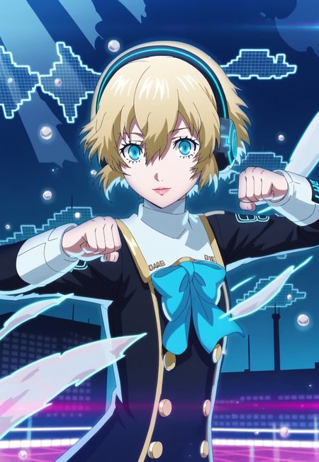 detailed background, 
p3d, aigis, dancing, mochidance, upper body, indoor, 